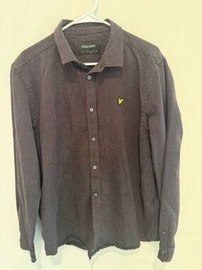 Lyle & Scott Men's Brown Long-Sleeve Button-Down Shirt with Yellow Logo